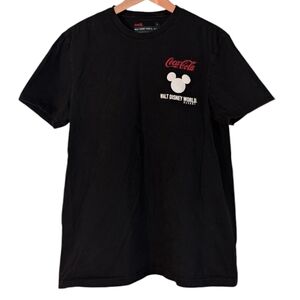 Walt Disney Coca Cola Mickey Mouse Logo Short Sleeve Crew Black Tee Shirt Top